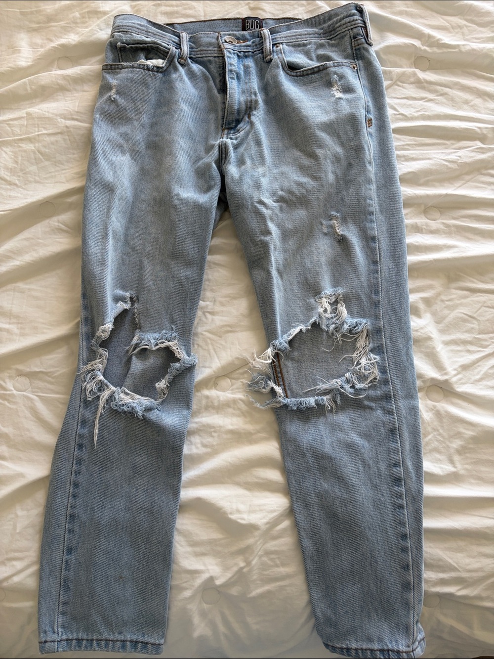 BDG Light Wash Distressed Slim Straight Jeans
